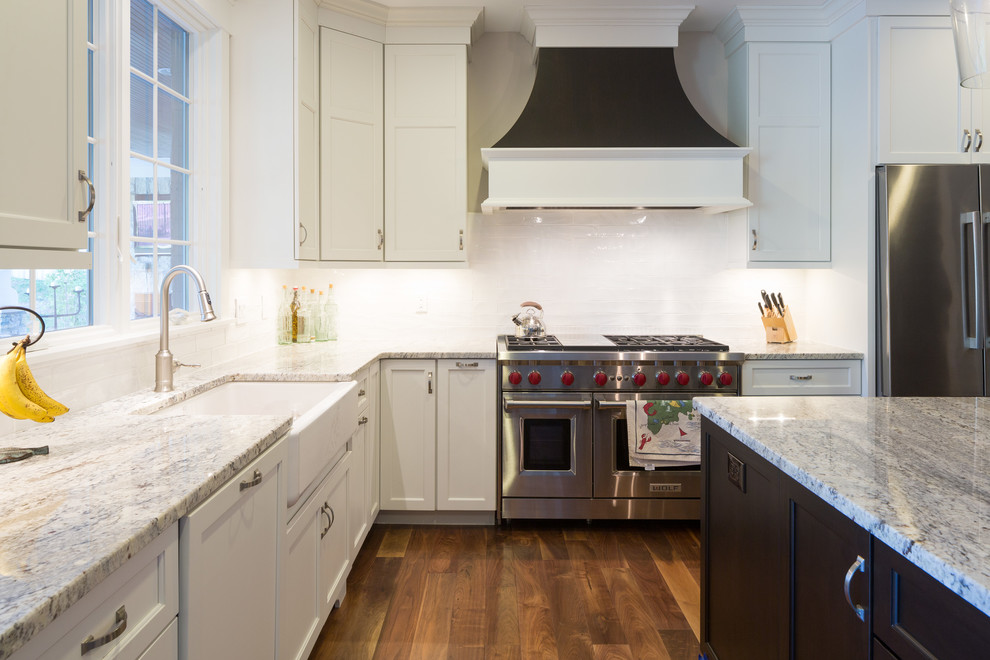 White Full Overlay Kitchen with Alder Briarwood Island